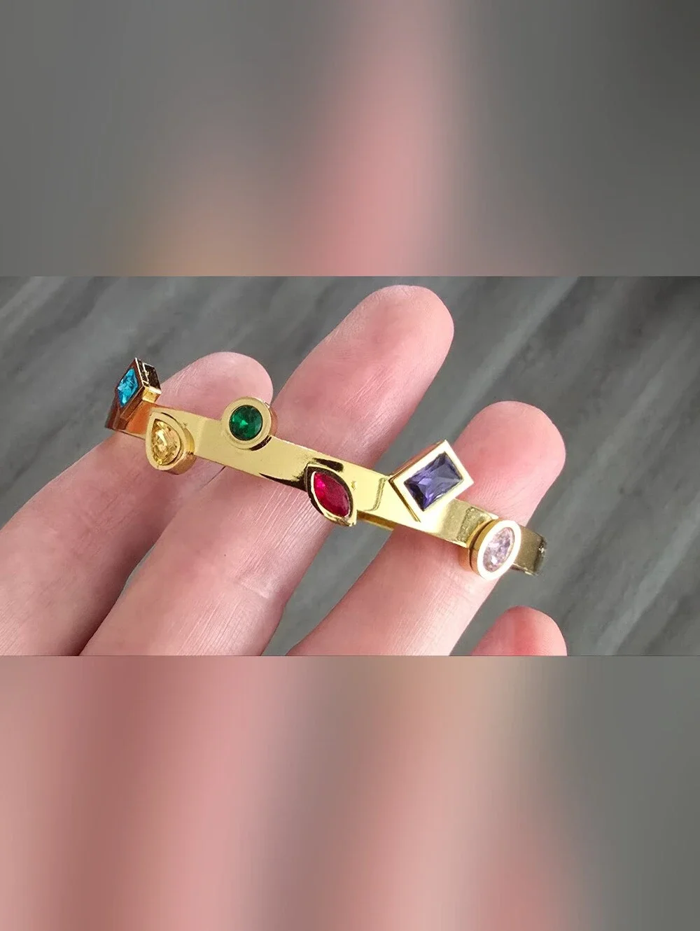 Gold-Tone Multicolor Gemstone Bangle Bracelet